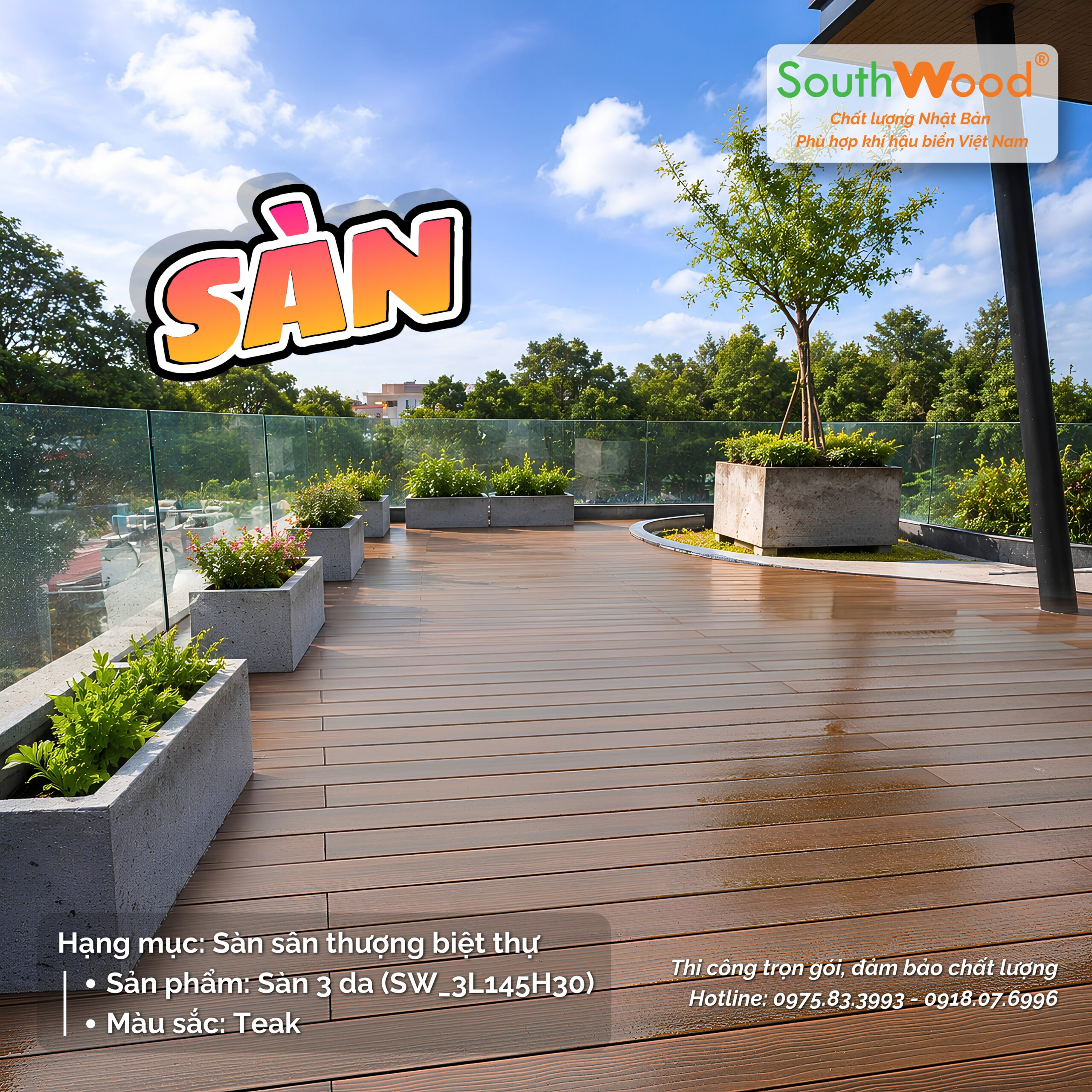 Công trình sân thượng biệt thự phố sử dụng sàn gỗ nhựa 3 da Southwood
