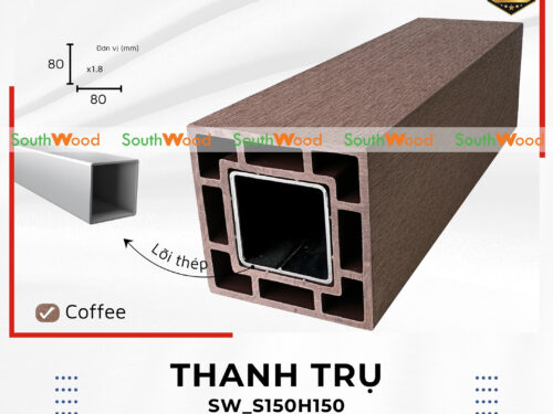 Thanh trụ gỗ nhựa ngoài trời 1 da mã SW_S150H150 Coffee