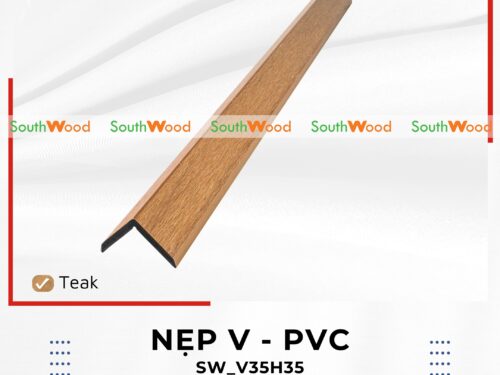 Nẹp V - PVC gỗ nhựa Southwood màu Teak mã SW_V35H35 bề mặt vân thớ gỗ nhám
