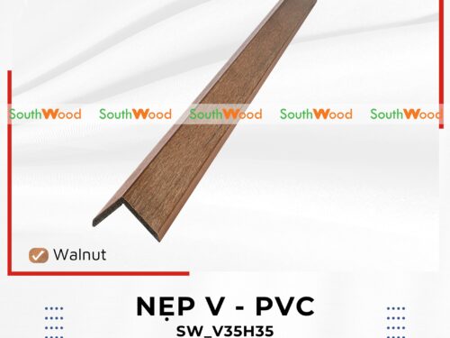Nẹp V - PVC gỗ nhựa Southwood màu Walnut mã SW_V35H35 bề mặt vân thớ gỗ nhám