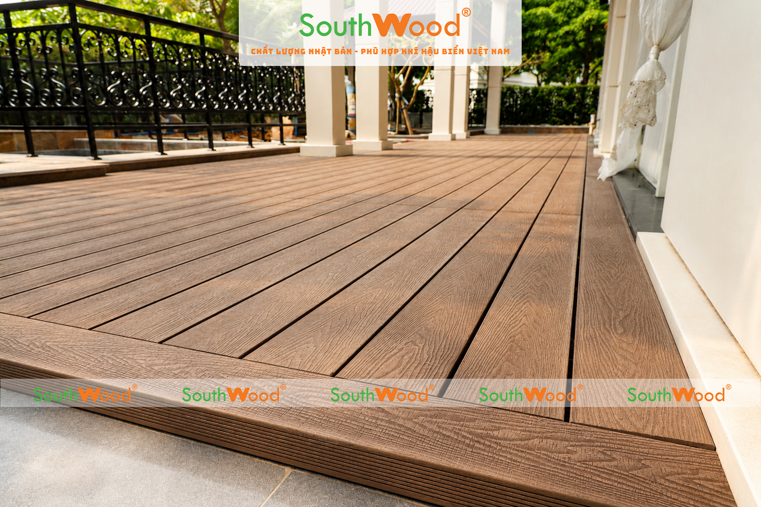 Sàn hồ bơi sử dụng sàn gỗ nhựa ngoài trời Southwood vân gỗ 3D