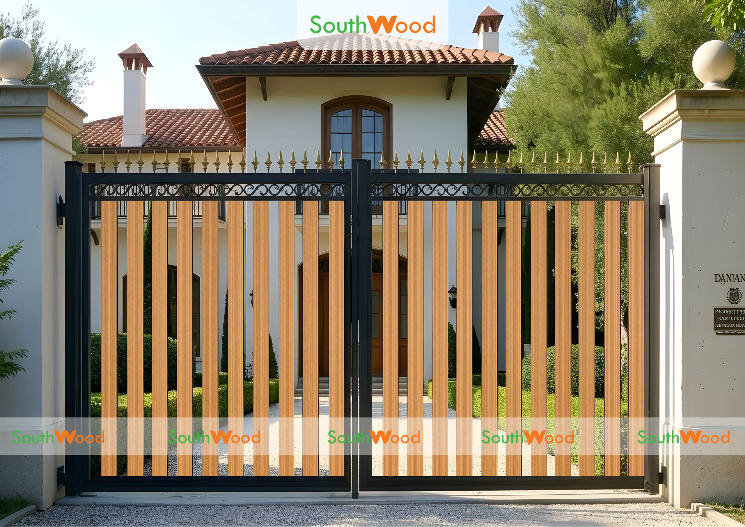 Cổng nhà phố ốp thanh đa năng gỗ nhựa ngoài trời Southwood