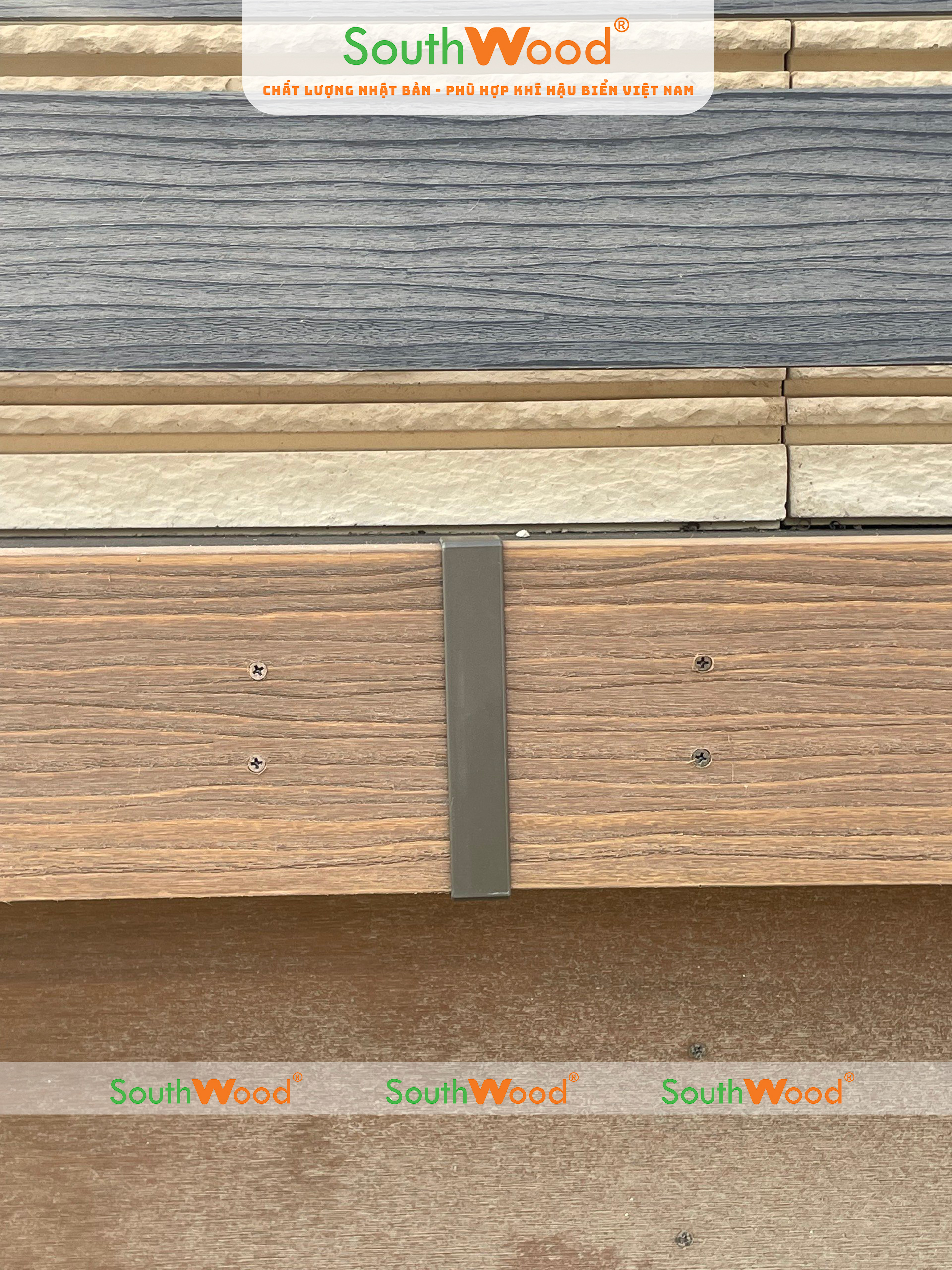 Cận cảnh mối nối sàn gỗ nhựa sử dụng thanh nối nẹp viền 3 da Southwood SW_152H35.5