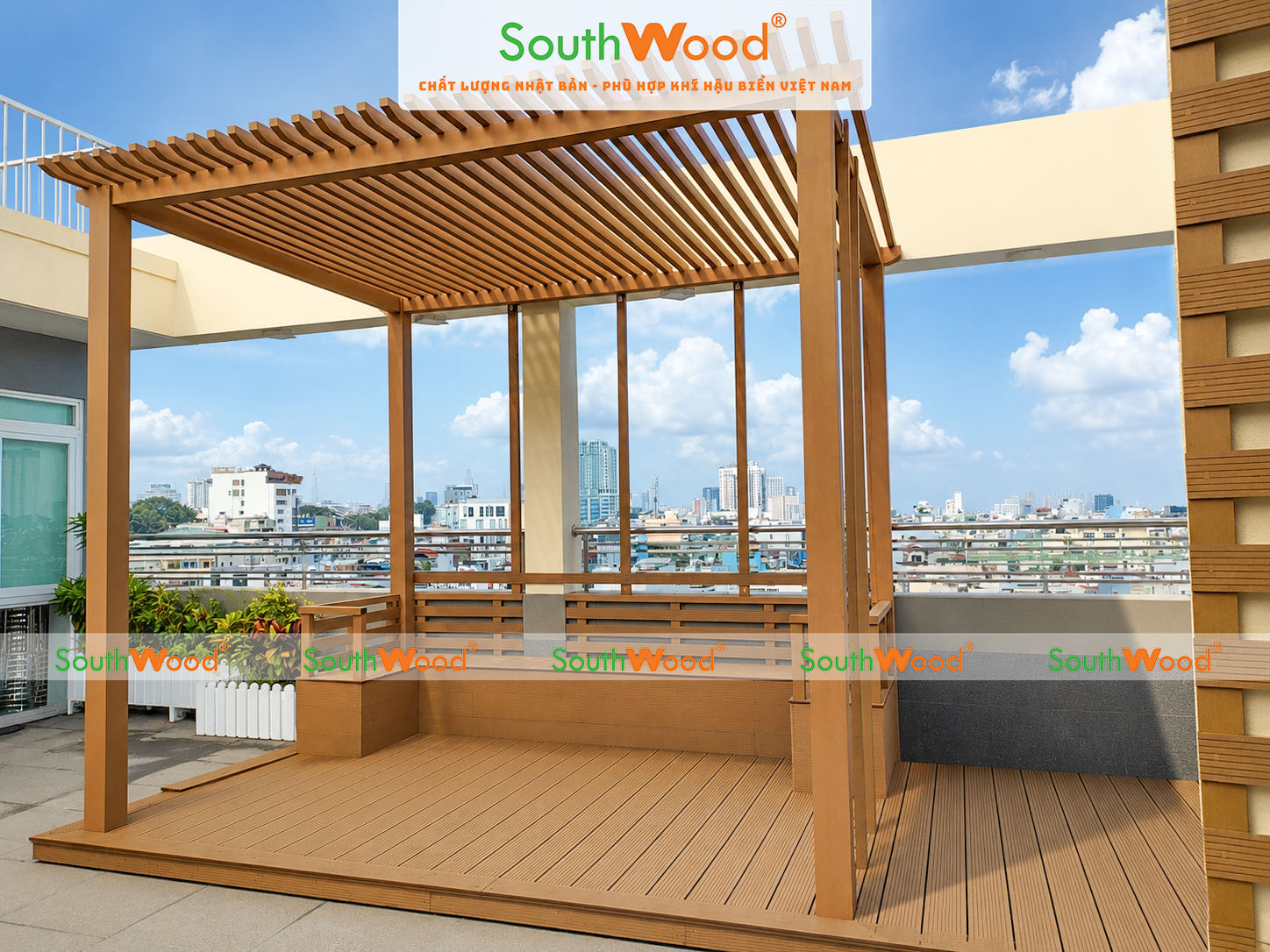 Nhà mát, giàn pergola ngoài trời sử dụng lam trụ Southwood