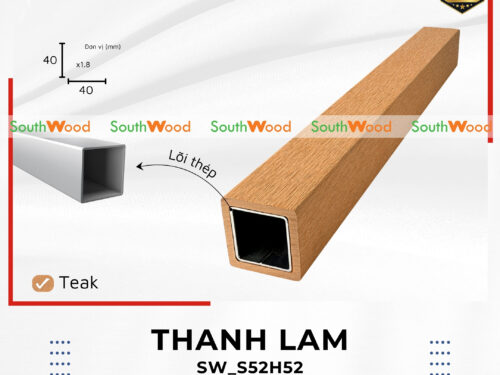 Thanh lam gỗ nhựa 1 da Southwood màu Teak mã SW_S52H52 lồng lõi thép gia cường