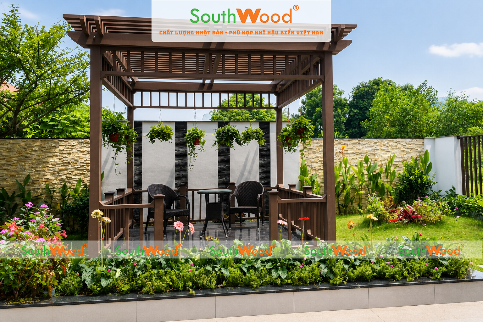 Nhà mtas, giàn pergola ngoài trời sử dụng lam trụ Southwood