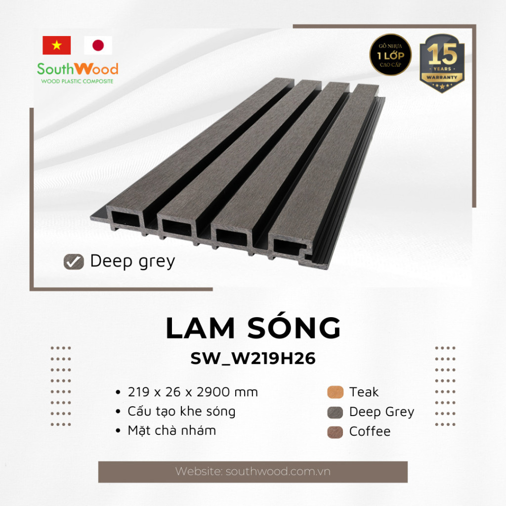 Tấm ốp Lam sóng gỗ nhựa ngoài trời 1 lớp - Deep Grey