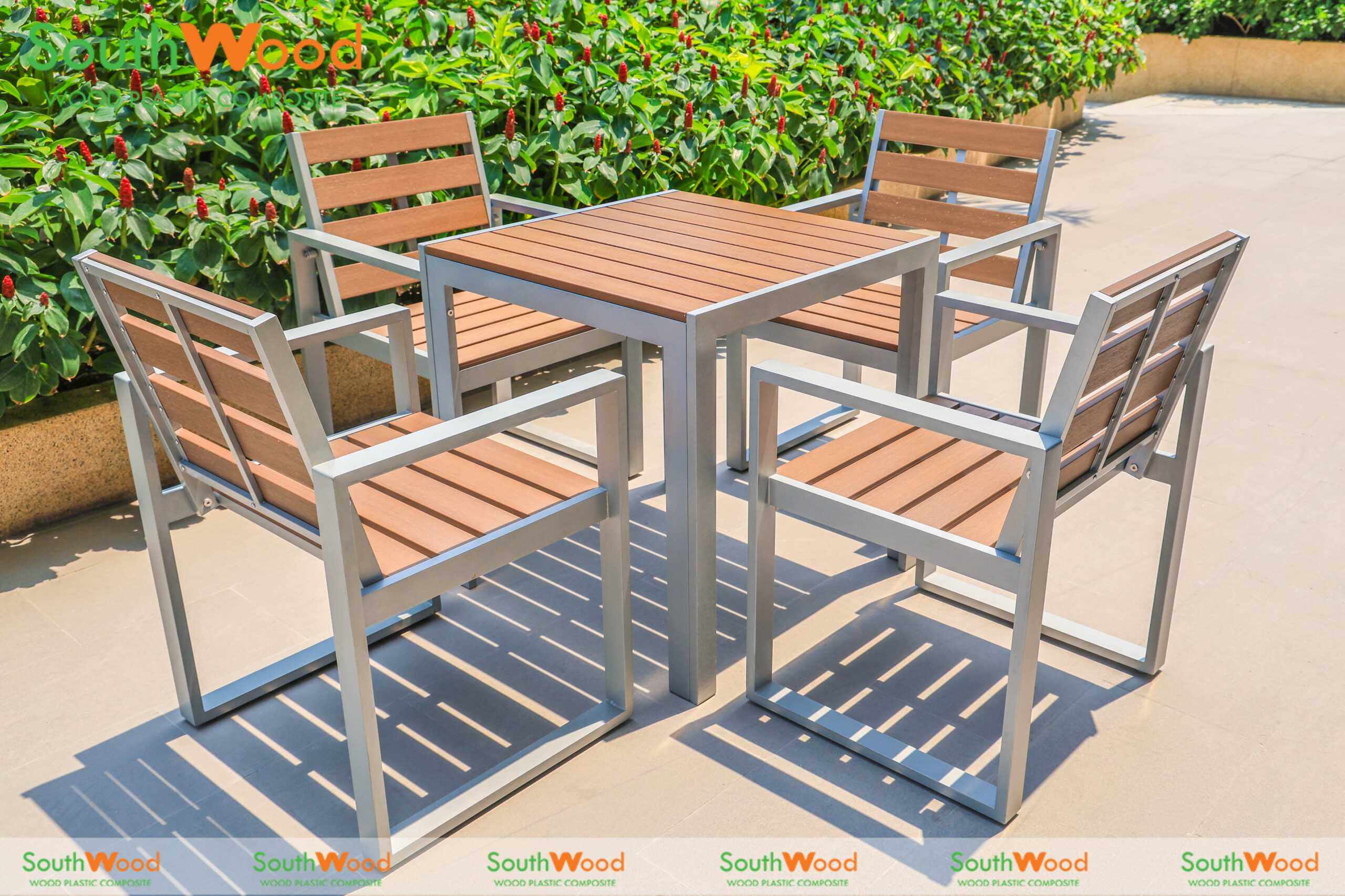Set bàn vuông 4 ghế đơn Gỗ nhựa ngoài trời Southwood