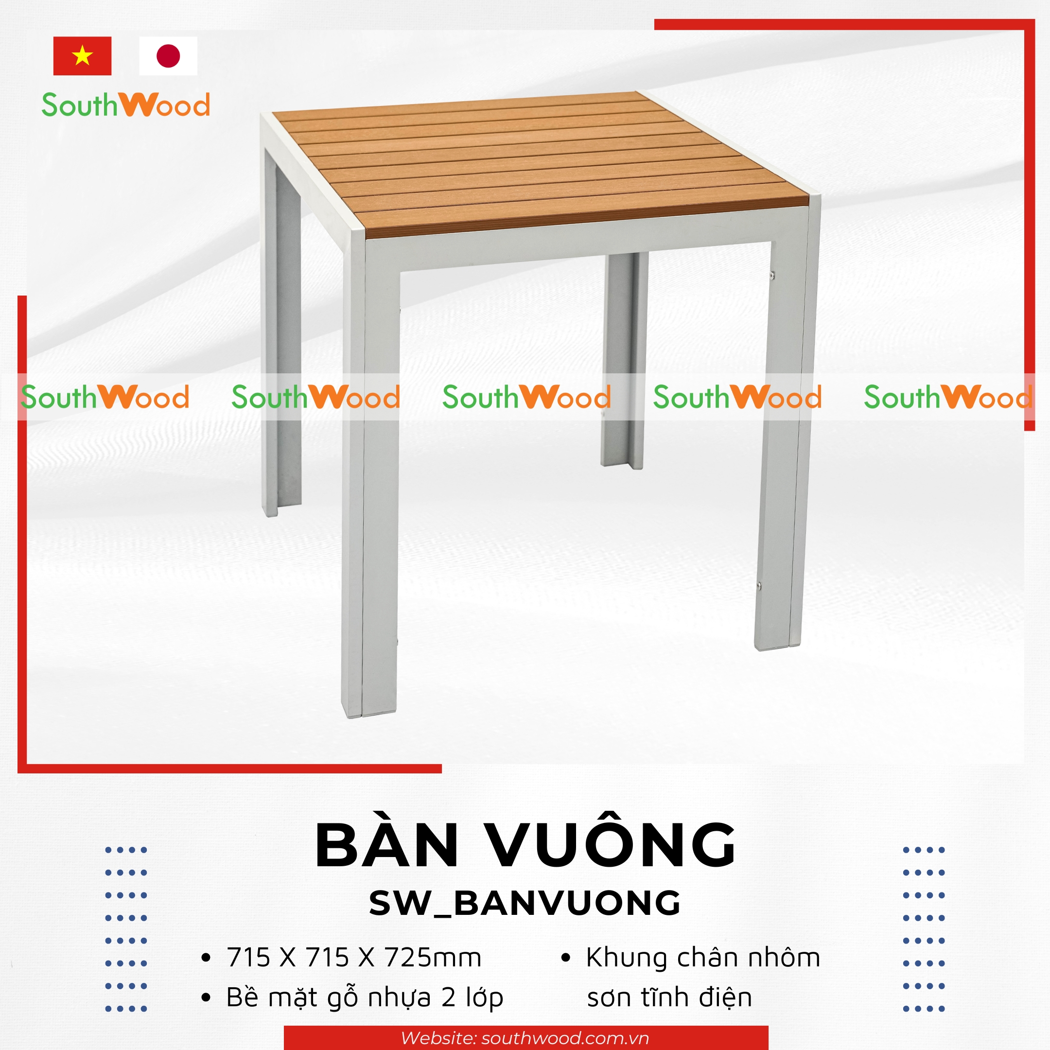SW_Banvuong bàn vuông gỗ nhựa ngoài trời