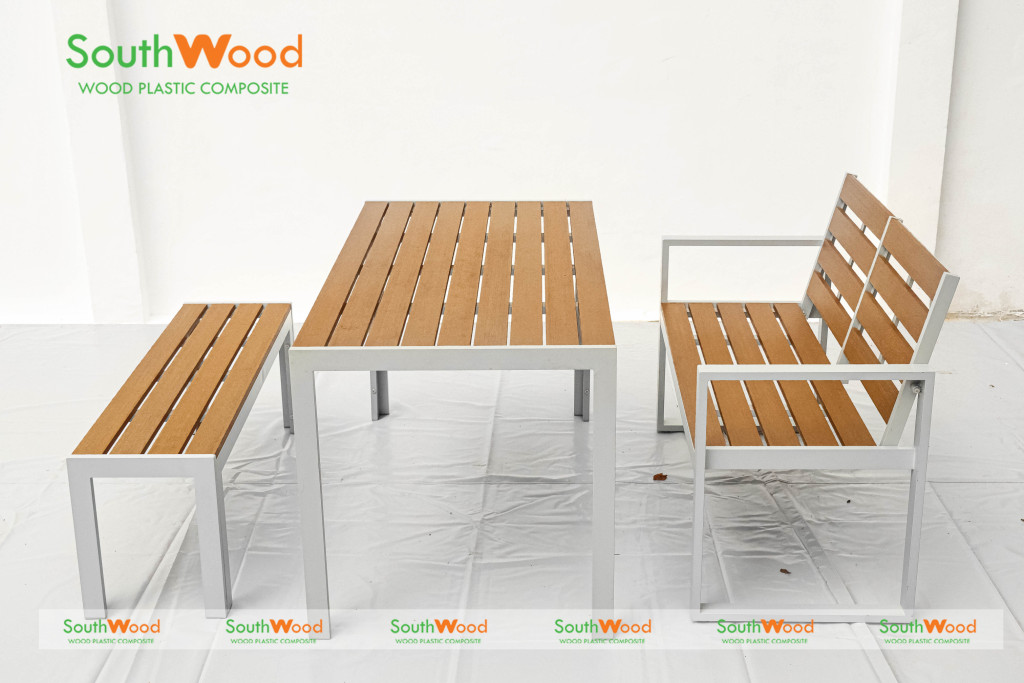 Bộ bàn ghế gỗ nhựa ngoài trời