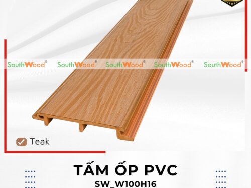 Tấm ốp PVC phủ ASA gỗ nhựa ngoài trời Southwood, ốp cổng, ốp tường, ốp trần SW_W100H16 Teak