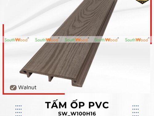 Tấm ốp PVC phủ ASA gỗ nhựa ngoài trời Southwood, ốp cổng, ốp tường, ốp trần SW_W100H16 Walnut
