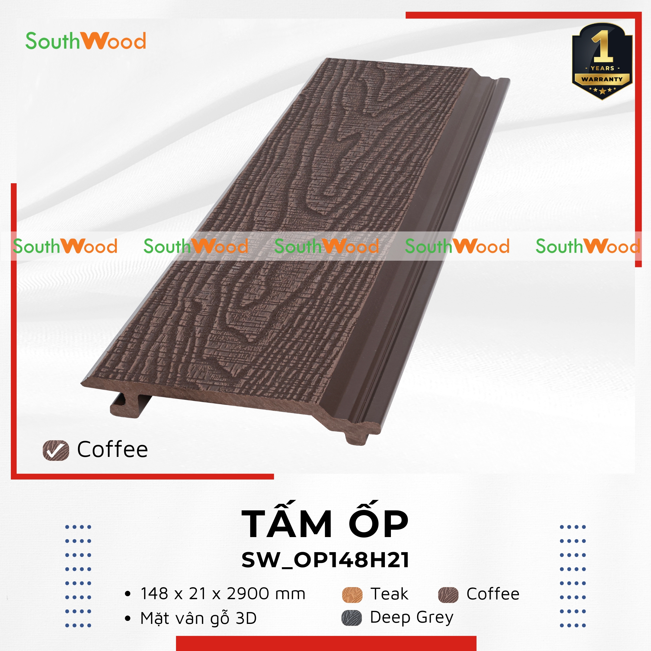 SW_OP148H21 Coffee Tấm ốp trần gỗ nhựa ngoài trời Southwood SW_OP148H21 Coffee