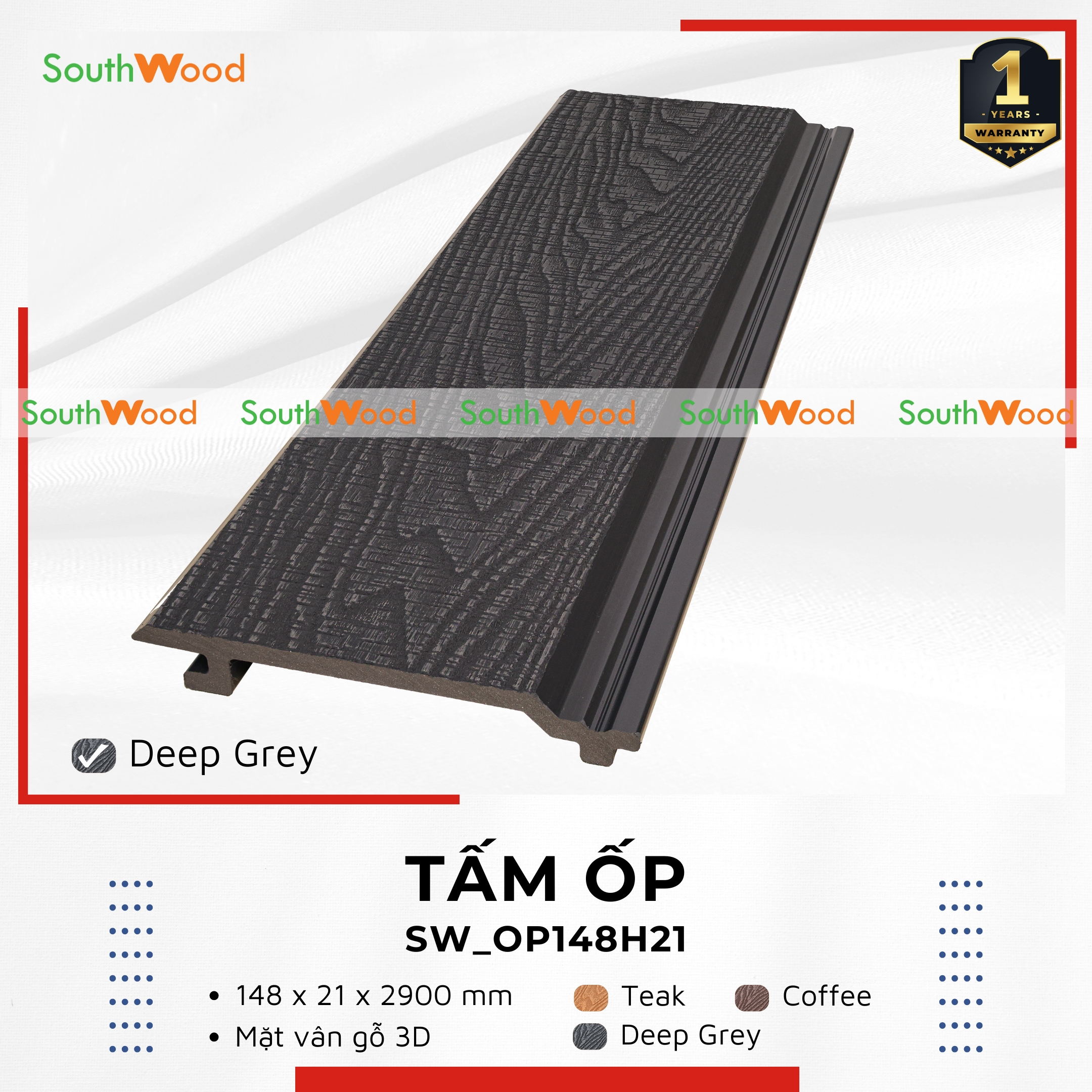 SW_OP148H21 Deep grey Tấm ốp trần gỗ nhựa ngoài trời Southwood SW_OP148H21 Deep Grey