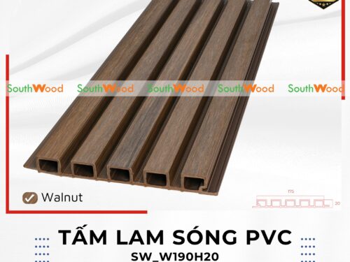 Tấm ốp lam sóng gỗ nhựa ngoài trời Southwood mã SW_W190H20 Walnut