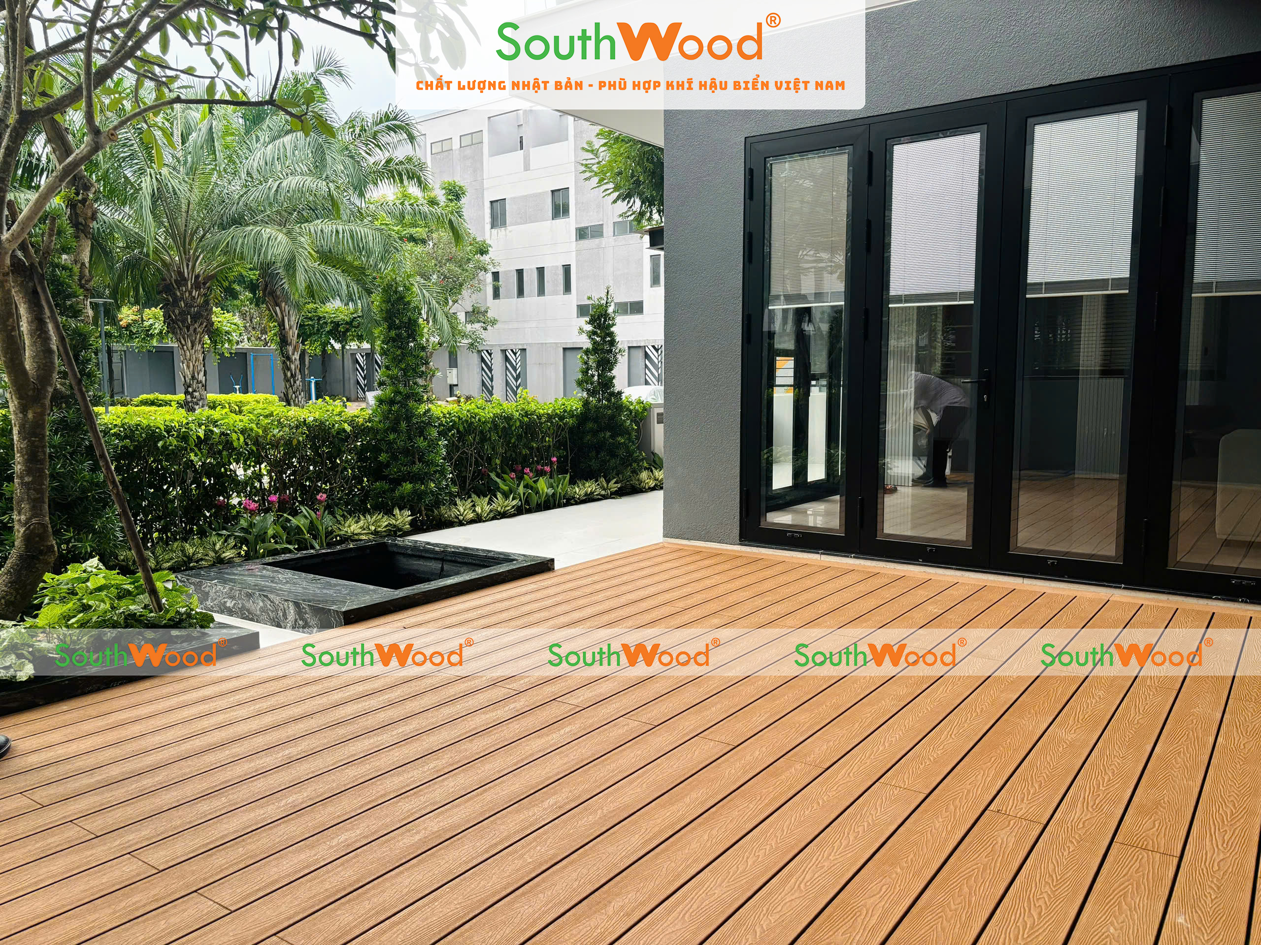 Công trình sàn hiên nhà shophouse sử dụng sàn gỗ nhựa 1 da Southwood